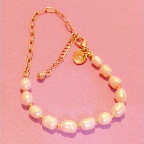 Genuine Freshwater Pearl Gold Tone Anklet - Picture 1 of 3